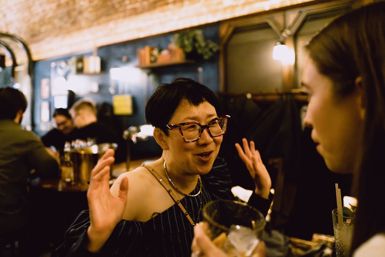 Animated conversation at a corporate social, London